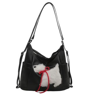 Generic PU Leather Plush Puppy Shoulder Bag Casual Sling Bag Commute Backpack (Black)