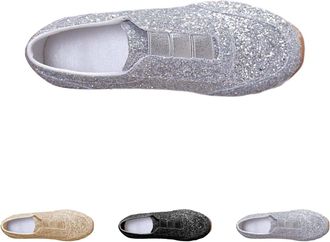 Generic Womens Glitter Slip On Trainers Sequin Shoes For Women Breathable Lightweight Sneakers Sparkly Metallic Sport Pumps For Party Casual Plat Bottom Walki