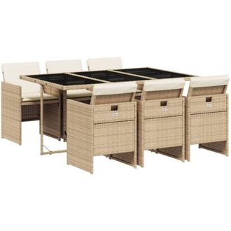 vidaXL Vidaxl - Set da Pranzo da Giardino 7 pz con Cuscini Beige in Polyrattan
