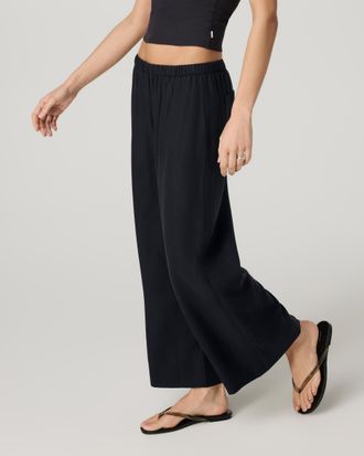 Vuori Clothing Trestles Twill Crop Top Wideleg Pants | Black | XS, Size Extra Small