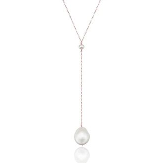 Lily & Roo Rose Gold Large Baroque Pearl Lariat Necklace