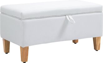 HOMCOM Linen Storage Ottoman Storage Box Footstool With Rubberwood Legs Cream | TJ Hughes