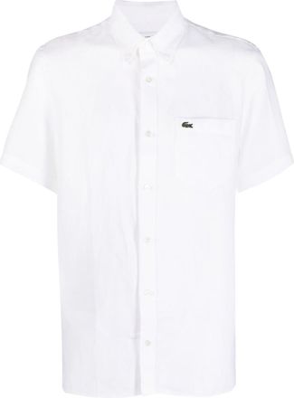 Lacoste embroidered logo short-sleeve shirt - men - Linen/Flax - 43 - White