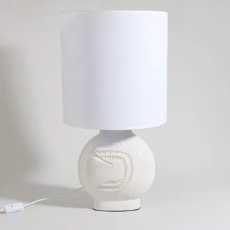 Maisons du monde L&aacute;mpara de gres con p&aacute;jaro grabado y pantalla de lino