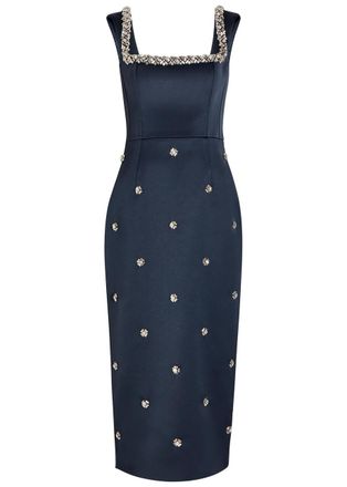 Rebecca Vallance Ayla Crystal-embellished Satin-crepe Midi Dress - Navy - 14 (UK14 / L)