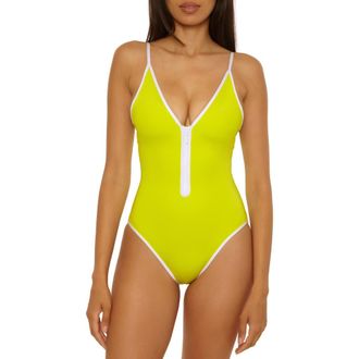 Trina Turk Triumph Front Zip One-Piece Swimsuit in Sun Glow at Nordstrom, Size 14
