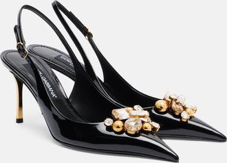 Dolce & Gabbana Embellished patent leather slingback pumps