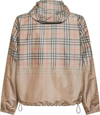 Burberry Mens Sand Beige Gradient Check Hooded Jacket Viscose Bomber