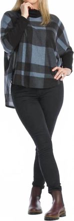 Papillon Plaid Poncho Style Cowl Neck Sweater In Blue