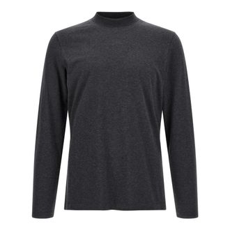 Brunello Cucinelli Katoenen jersey T-shirt met mock-neck - Heren - Tops - Grijs - Maat: S Katoen