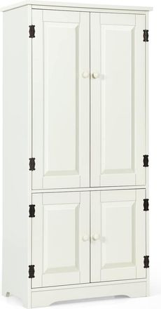 Costway Armario Vertical Madera, Organizador De Doble Puerta Con Repisa Regulable Y Dispositivo Antivuelco (blanco) - Costway