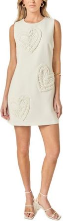 English Factory Faux Pearl Heart Appliqu&eacute; Sleeveless Minidress in White at Nordstrom, Size X-Small