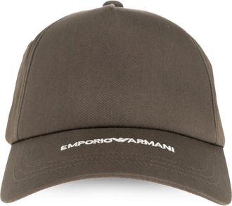 Emporio Armani Caps, male, Brown, Size: ONE SIZE Canvas Baseball Cap with Embroidered Logo