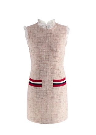 Sandro Morgan Ruffled Trim Tweed Mini Dress Size XS