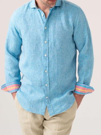 Koy Clothing Classic Linen Long Sleeve Shirt in Turquoise at Nordstrom, Size Xxx-Large