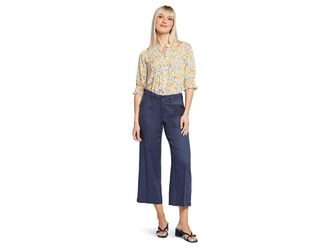 NYDJ Wide Leg Cropped Cargo Womens Casual Pants Oxford Navy : 10 25, Viscose/Linen/Elastane
