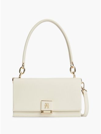 Tommy Hilfiger Womens Monogram Flap-Closure Crossbody Bag - Soft Cream