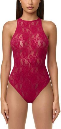 Naked Wardrobe Lace Racerback Bodysuit in Dark Raspberry at Nordstrom, Size X-Small
