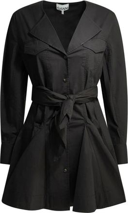 Ganni Kleedjes, Dames, Zwart, M, Katoen, Ganc&ograve;ri Katoenen Shirtjurk met Riem