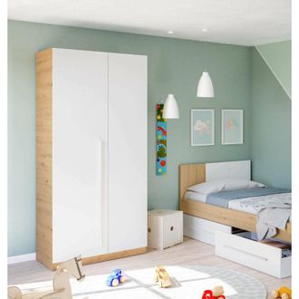 Dmora Guardaroba 2 ante Abilene, Armadio per camera da letto, Mobile con 3 ripiani e barra appendiabiti, 90x52h200 cm, Rovere nodi e Bianco