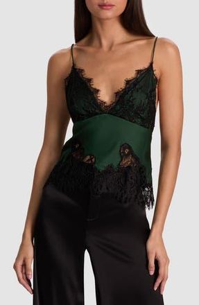 Alice & Olivia Claudia Lace & Satin Camisole in Green Mystique/Black at Nordstrom Rack, Size 2