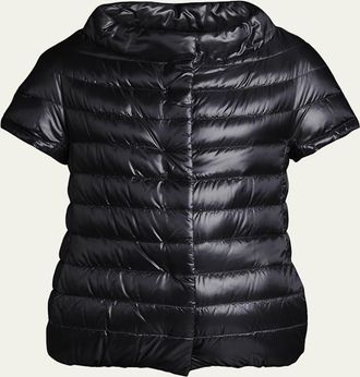 Herno Short-Sleeve Snap-Front Quilted Puffer Jacket