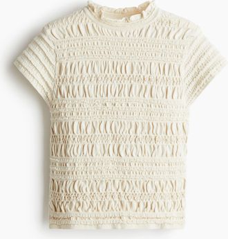 H&M Gesmoktes Shirt aus Pointellestrick - White
