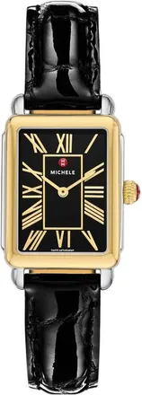Michele Deco Park Two-Tone Leather Strap Watch, 23mm x 29mm in Black/Two Tone at Nordstrom