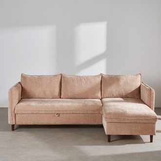 Maisons du monde Sof&aacute; cheslong cama de 3/4 plazas aterciopelado topo con colch&oacute;n de 17 cm