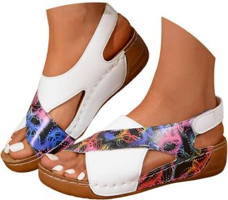 Generic Orthopaedic Sandals Wide Fit Wedge Sandals Summer Breathable Slip on Cushion Wide Fit Knit Shoes with Arch Support Open Toe Comfortable Sandal Wedge W