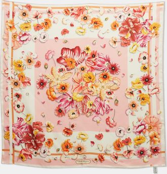 Ferragamo Pink Floral Print Silk Scarf