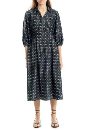 Max Studio Three-Quarter Sleeve Midi Shirtdress in Navy Multi at Nordstrom Rack, Size X-Small