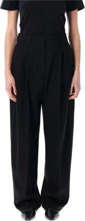 STUDIO NICHOLSON Dubbel Plooi Klassieke Broek - Dames - Regular Fit Jeans - Zwart - S - Wol - Jeans