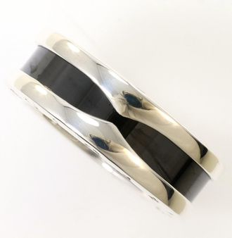 Bulgari Silver Black Ceramic Silver 925 Band Ring (Pre-Owned)