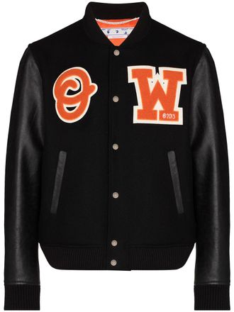 Off-white logo-patch varsity jacket - Black
