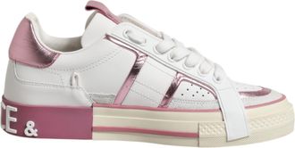 Dolce & Gabbana White Pink Leather Low Top Sneakers Womens Shoes (Pre-Owned)