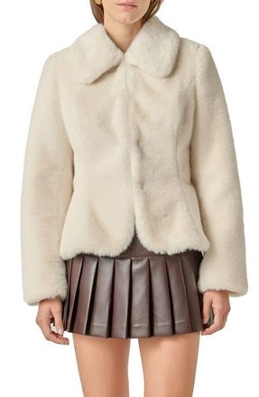 English Factory Peplum Faux Fur Coat in Off White at Nordstrom, Size Medium