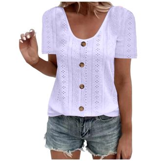 Generic Blouses for Womens UK Elegant Soft Comfy Classic-Fit Ladies Eyelet Tops Trendy Solid Basic Womens Tops Blouses Workout Vacation Tunic Blouses Short Sl