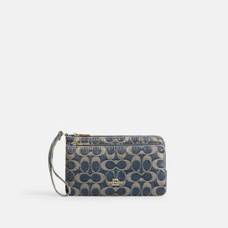 Coach Double Zip Wristlet In Signature Regenerative Cotton Denim
