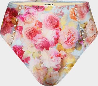 L'agence Vanessa Soft Cloud Floral High-Waist Bikini Bottoms