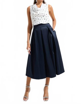 Joseph Ribkoff Stretch Taffeta Flared Skirt With Box Pleats In Midnight Blue