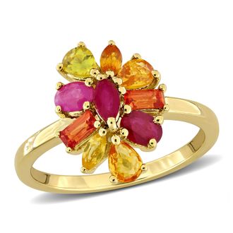 Mimi & Max Multi-Shape Gemstone Floral Ring Sterling Silver