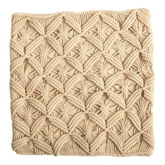 Nearly Natural 18-in Boho Diamond Woven Macrame Decorative Pillow Cover in Beige at Nordstrom