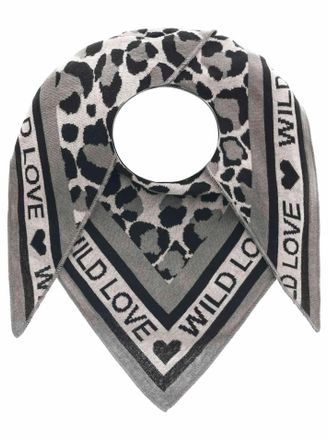 Zwillingsherz Dreieckstuch ZWILLINGSHERZ Dreieckstuch Baumwolle, Damen, grau, Feinstrick, Baumwollmischung, Modet&uuml;cher Dreieckstuch, mit Leo Muster und Schrift