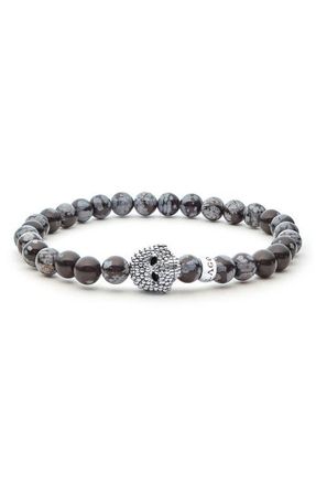 Lagos Mens Anthem Snowflake Obsidian Skull Stretch Bracelet in Sterling Silver at Nordstrom