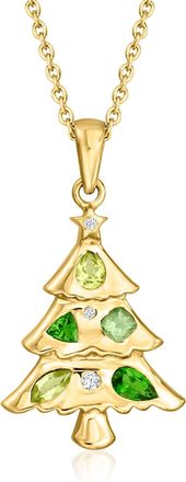 Ross-Simons Tonal Green Multi-Gemstone Christmas Tree Pendant Necklace With Lab-Grown Diamonds in 18kt Gold Over Sterling