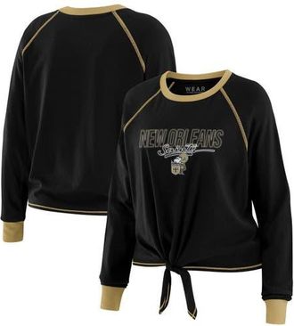 WEAR by Erin Andrews Womens WEAR by Erin Andrews Black New Orleans Saints Tie-Front Long Sleeve T-Shirt at Nordstrom, Size X-Large
