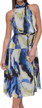 DKNY Sleeveless Halter Chiffon Dress In Vertical Wave