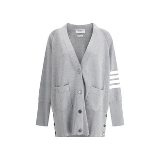 Thom Browne Womens Oversized Cardigan 4bar Stripe Detail - Grey Cotton - Size EU 38 (Womens)