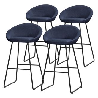 ML Design Set de 4 Taburetes de bar azul oscuro 75cm tela y estructura met&aacute;lica